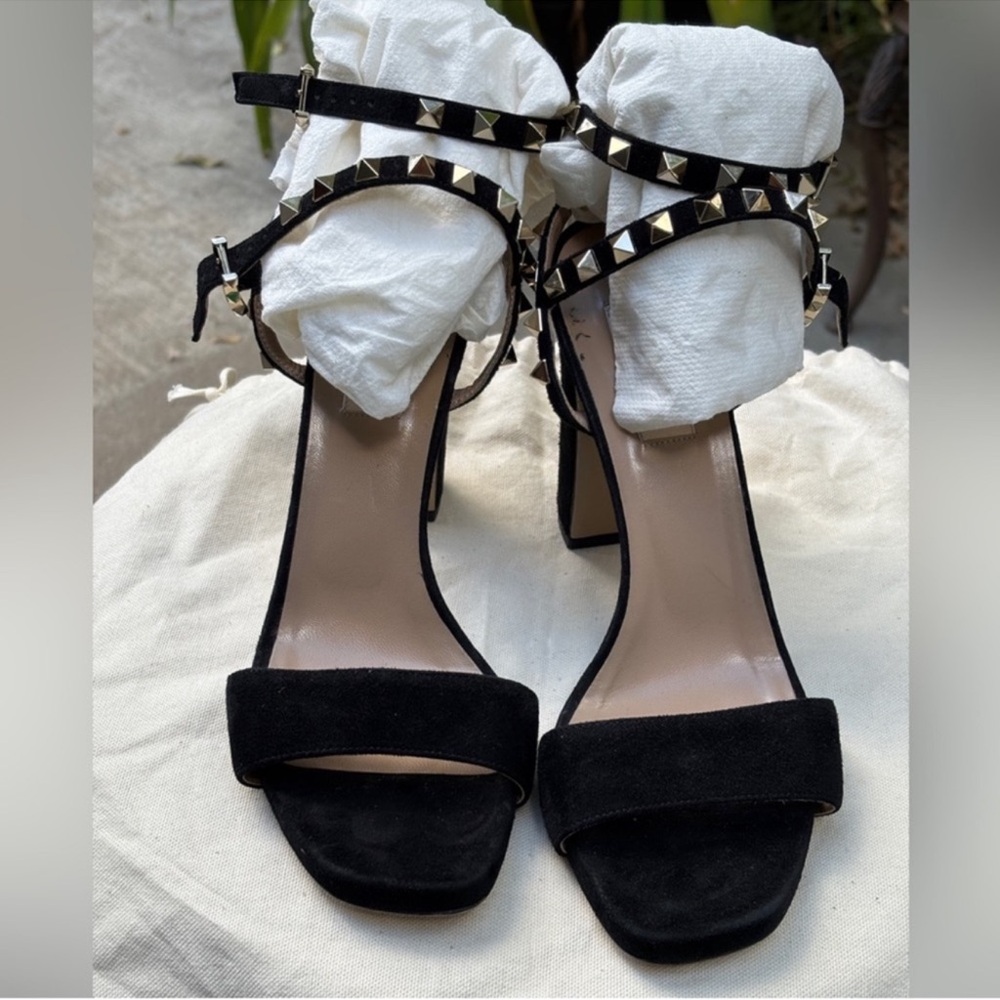 Valentino rockstud suede sandals block chunky heels ankle strap - Picture 3 of 11